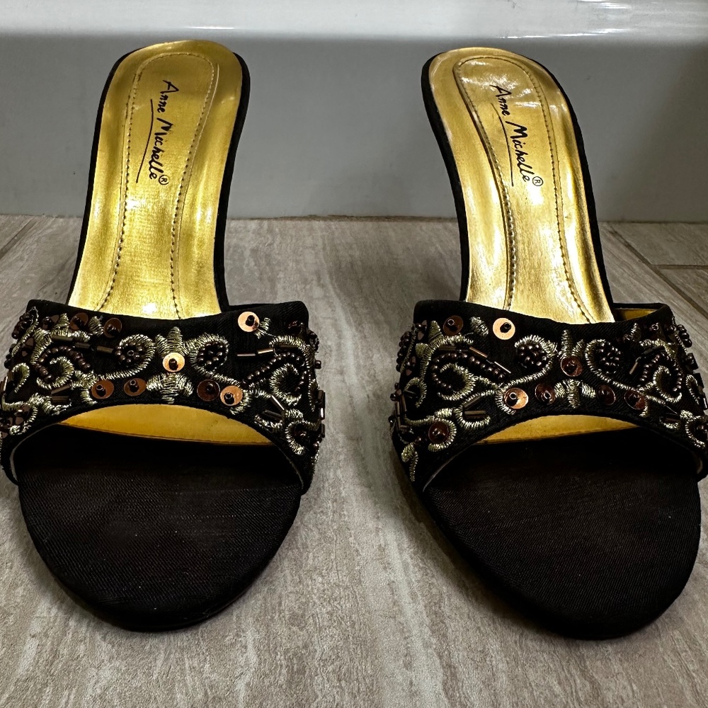 Brown Beaded Heeled Sandal